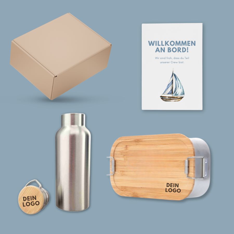 Onboarding Geschenkbox für Firmen - Lunchbox und Trinkflasche