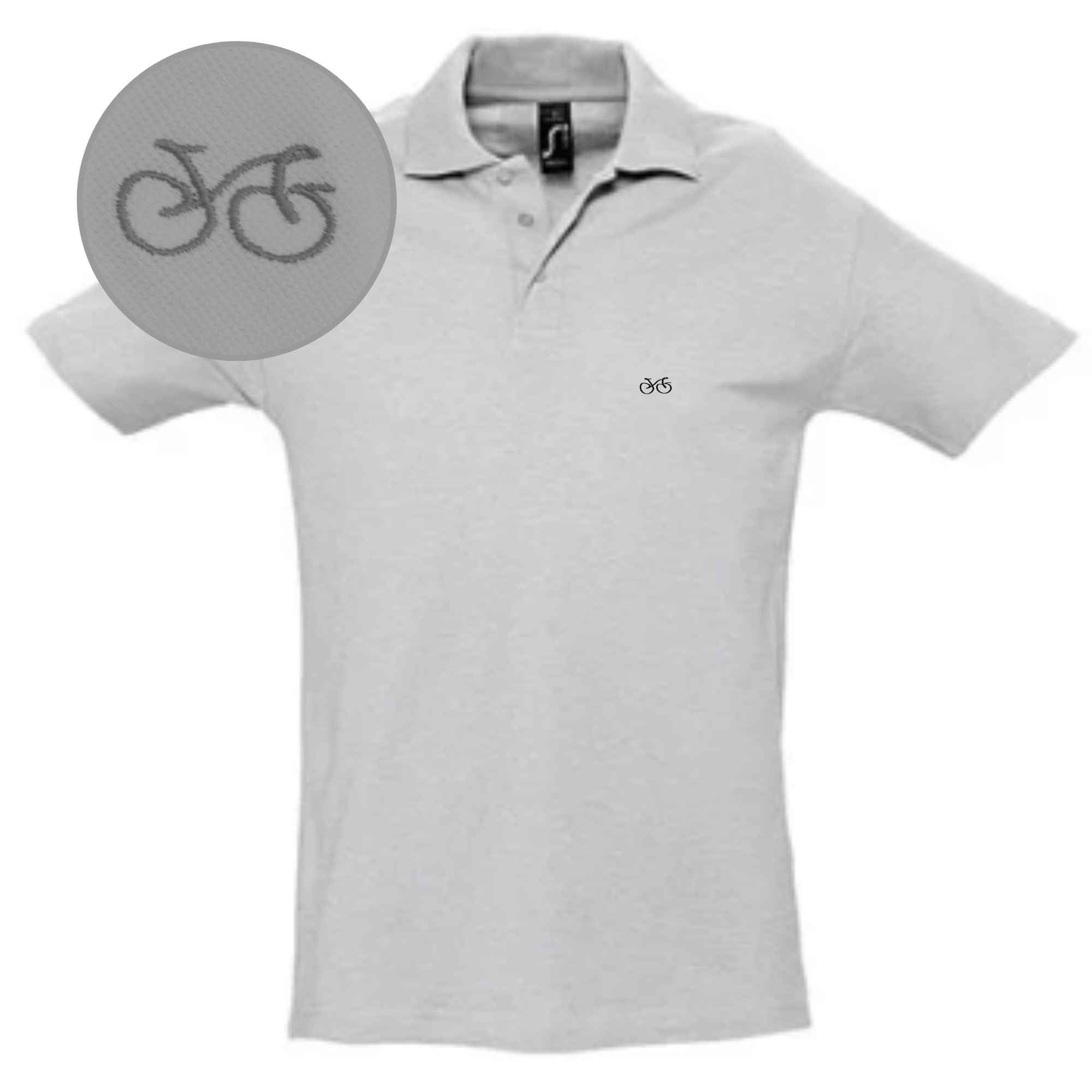 Poloshirt grau für Herren mit Fahrrad raufgestickt auf die Brust